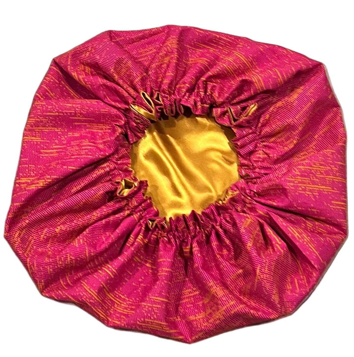Pink/Gold Ankara Satin Bonnet